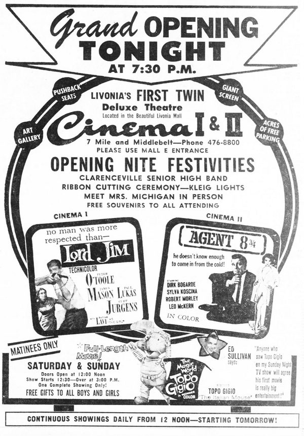 Livonia Mall Cinema - Oct 1965 Grand Opening